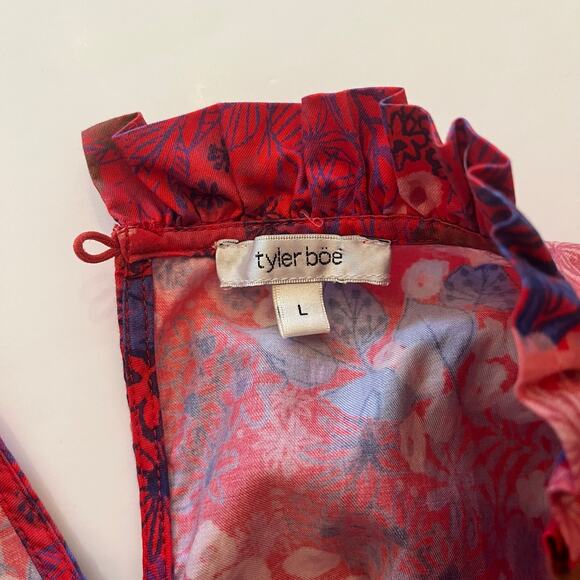 Tyler Boe Sammy Dress Large Red Wild Flowers Puff Sleeve Tiered Cottage Modest - Picture 10 of 14